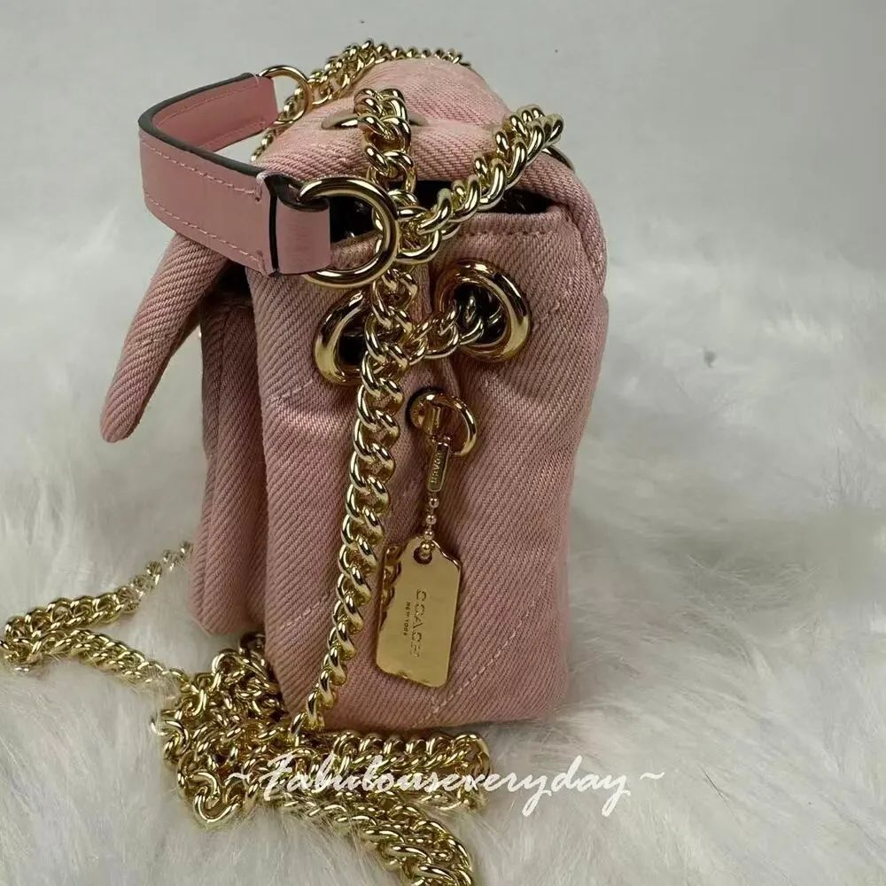 Coach Elodie Crossbody Bag 18 Loved Denim Quilting CEU17 Gold/Light Pink NWT